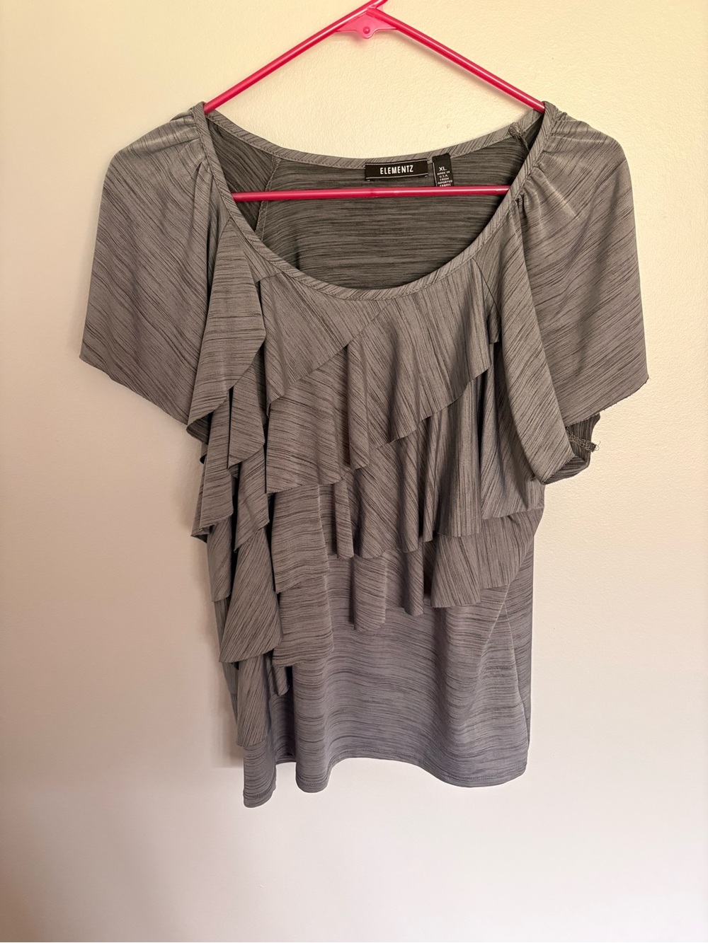 Elementz Heather Gray Ruffle Front Short Sleeve Top